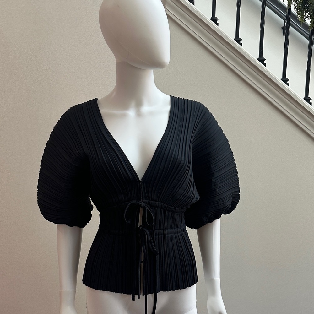 A.L.C. Black Pleated V-Neck Blouse